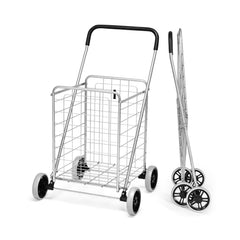 Portable Folding Shopping Cart Utility for Grocery Laundry-Silver