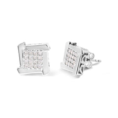 10K White Gold 1/2 Cttw Composite Princess Diamond Square and Swirl Stud Earrings (I-J Color, I1-I2 Clarity)