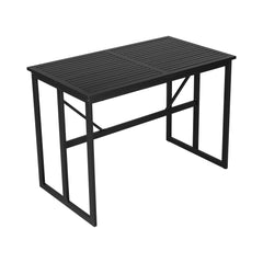U_Style Iron Outdoor Dining Set with Acacia Wood Armrest
