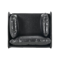 Vintage Black Faux Leather Lounge Chair with Solid Wood Frame