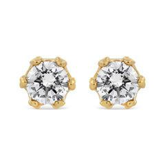 14K Yellow Gold 2.0 Cttw Round Diamond Crown Stud Earrings (I-J Color, I1-I2 Clarity)