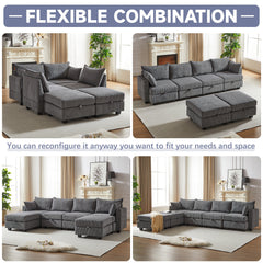 113.5'' Modular Sectional Corduroy Sofa with Storage Ottoman