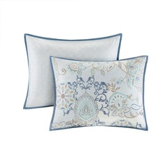 8 Piece Cotton Floral Printed Reversible Comforter Set Blue