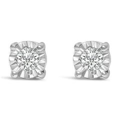 .925 Sterling Silver 1/10 Cttw Round Brilliant-Cut Lab Grown Diamond Miracle-Set Stud Earrings (F-G Color, VS1-VS2 Clarity)