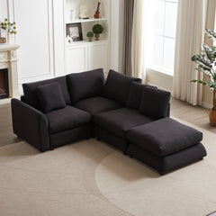 102.2 Inch Combination Sofa Modular Sofa with Ottoman Black