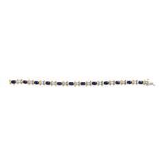 14K Yellow Gold 1.00 Cttw Alternating Diamond and 6 1/2 Cttw Oval Blue Sapphire Link Bracelet (H-I Color, SI1-SI2 Clarity) - 7" Inches