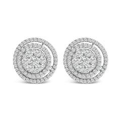14K Gold 1 3/8 Cttw Diamond Cluster and Double Halo Stud Earring (G-H Color, SI1-SI2 Clarity)