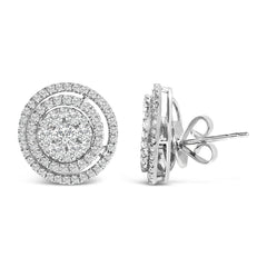14K Gold 1 3/8 Cttw Diamond Cluster and Double Halo Stud Earring (G-H Color, SI1-SI2 Clarity)