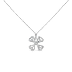 14K White Gold 5/8 Cttw Diamond 4 Leaf Floral Pendant Necklace (H-I Color, I1-I2 Clarity) - 18" Inches