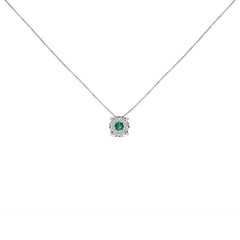 14K White Gold 3.8 MM Green Emerald and 1/3 Cttw Diamond Composite Halo 18" Pendant Necklace (F-G Color, VS2-SI1 Clarity)