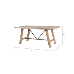 Rustic Dining Table with Metal Support in Natural Pine Wood Finish