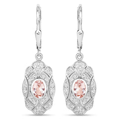 1.04 Carat Genuine Morganite and White Topaz .925 Sterling Silver Earrings