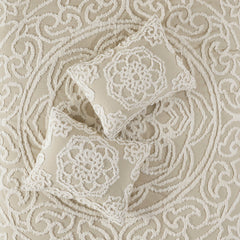 Tufted Cotton Chenille Medallion Fringe Coverlet Mini Set Taupe Full/Queen