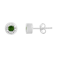 .925 Sterling Silver 1/5 Cttw Round Brilliant-Cut Green Diamond Miracle-Set Stud Earrings (Fancy Color-Enhanced, I1-I2 Clarity)