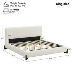 Elegant Boucle Upholstered Bed With Solid Wood Legs