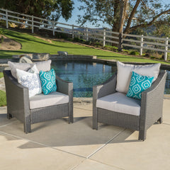 Outdoor Wicker Club Chairs Set of 2 with Water-Resistant Cushions