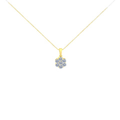 14K Yellow Gold 1.00 Cttw Brilliant Round-Cut Diamond 7 Stone Floral Cluster 18" Pendant Necklace (H-I Color, SI2-I1 Clarity)