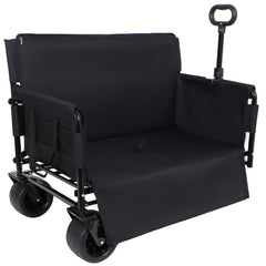 3-in-1 Convertible Folding Wagon Cart with Bench Seat & Storage