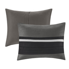 7 PC Pieced Faux Suede Comforter Set Black King