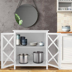 Freestanding Kitchen Buffet Cabinet with Glass Doors and Adjustable Shelf