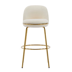 Rio Claro Indoor Metal Upholstered Barstool with Gold Finished Frame and Beige Upholstery Set of 2