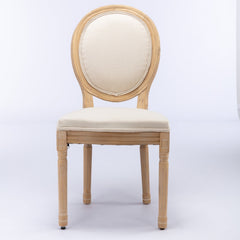 French Style Solid Wood Frame Linen Back Dining Chair Set of 2