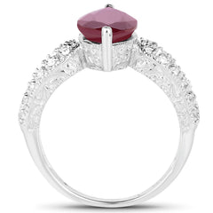 3.56 Carat Genuine Glass Filled Ruby and White Topaz .925 Sterling Silver Ring
