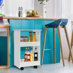 Slim Rolling 3-Tier Bathroom Mobile Shelving Cabinet wih Handle