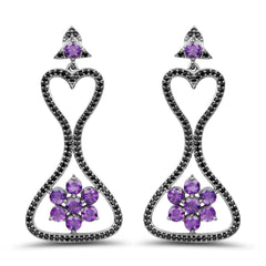 6.31 Carat Genuine Amethyst & Black Spinel .925 Sterling Silver Earrings
