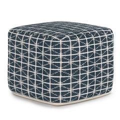 Noreen Square Pouf - Dark Blue / White