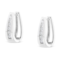 14k White Gold 1/4 Cttw Channel-Set Brilliant Round-Cut Diamond Hoop Earrings (I-J Color, I2-I3 Clarity)