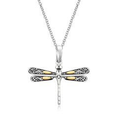 18k Yellow Gold and Sterling Silver Pendant in a Dragonfly Design