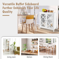 Freestanding Kitchen Buffet Cabinet with Glass Doors and Adjustable Shelf