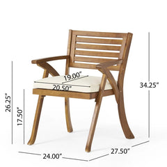 Outdoor 6 Pieces Acacia Wood Dining Set with Handwoven Rattan Legs, Brown Wicker