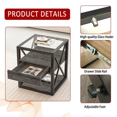 Set of 2 Modern End Tables with Drawer - Nightstand