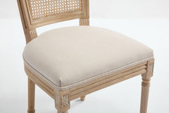 French Country Dining Chairs Set of 2 Upholstered With Natural Rattan Back