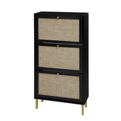 Modern Rattan 3 Door Shoe Rack Cabinet for Entryway