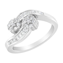 14K White Gold Round and Baguette Diamond Bypass Ring (1/2 cttw, H-I Color, I1-I2 Clarity) - Ring Size 6