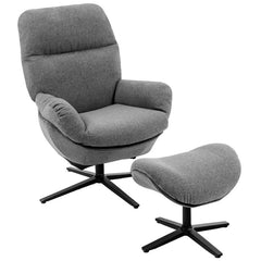 Upholstered Swivel Lounge Chair with Ottoman and Rocking Footstool