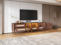 Rattan TV Stand with 3 Cabinets & 2 Drawers