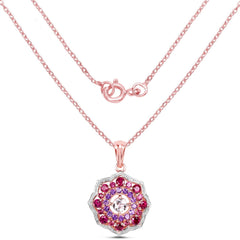 14K Rose Gold Plated 2.30 Carat Genuine Morganite, Rhodolite and Amethyst .925 Sterling Silver Pendant