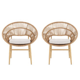 Cyril Outdoor Wicker Papasan Style Dining Chair with Teak Finished Legs - Set of 2