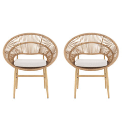 Cyril Outdoor Wicker Papasan Style Dining Chair with Teak Finished Legs - Set of 2