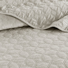 3 Piece Velvet Quilt Set Ivory Full/Queen