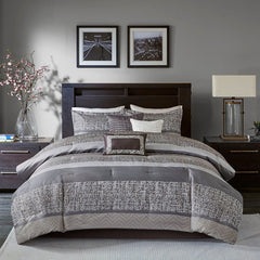 7 Piece Jacquard Comforter Set Grey/Taupe King