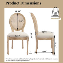 French Country Dining Chairs Set of 2 Upholstered with Rattan Back