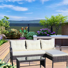 Outdoor Patio Furniture 3-Piece Conversation Set (Beige Cushion)