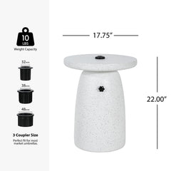 Tess MGO Outdoor Patio Side Table Umbrella Base in White Marble