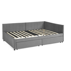 Full Size Upholstered Tufted Bed Frame with Two Drawers