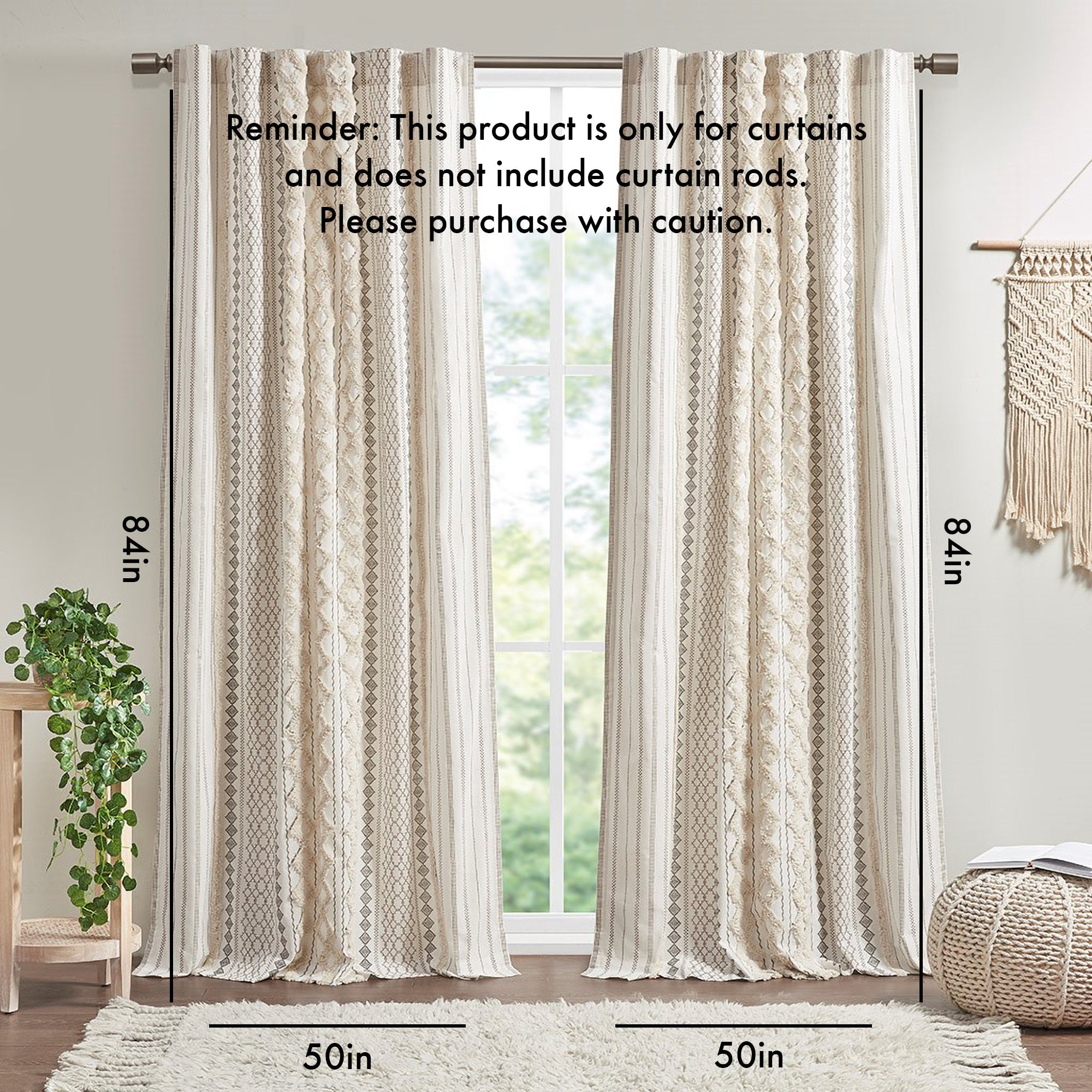 Cotton Chenille Stripe Curtain Panel 50x84